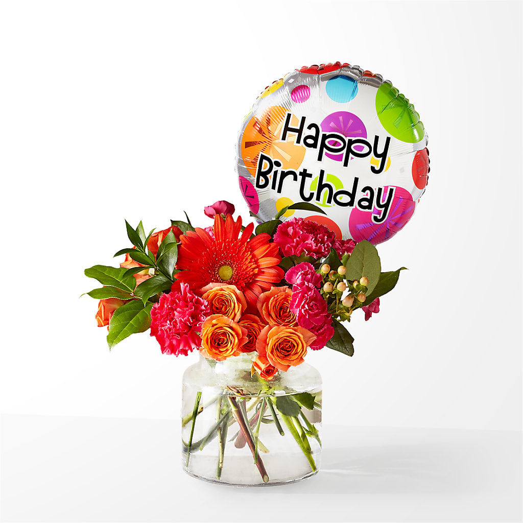 Fiesta Bouquet with Birthday Balloon – EUGENE'S FLOWER HOME, Springfield OR