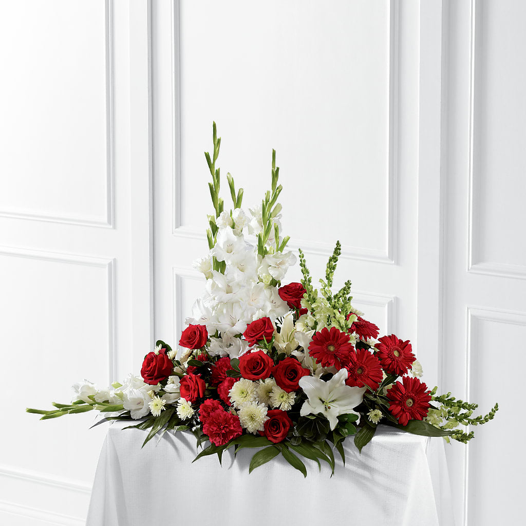 Crimson & White Arrangement – EUGENE'S FLOWER HOME, Springfield OR