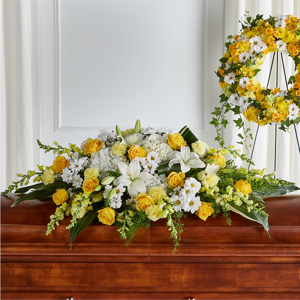 Golden Harmony Casket Spray – EUGENE'S FLOWER HOME, Springfield OR