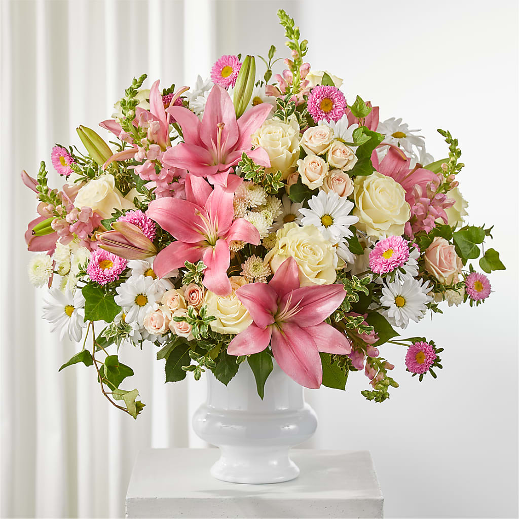 Empathetic Blooms Urn Arrangement – EUGENE'S FLOWER HOME, Springfield OR