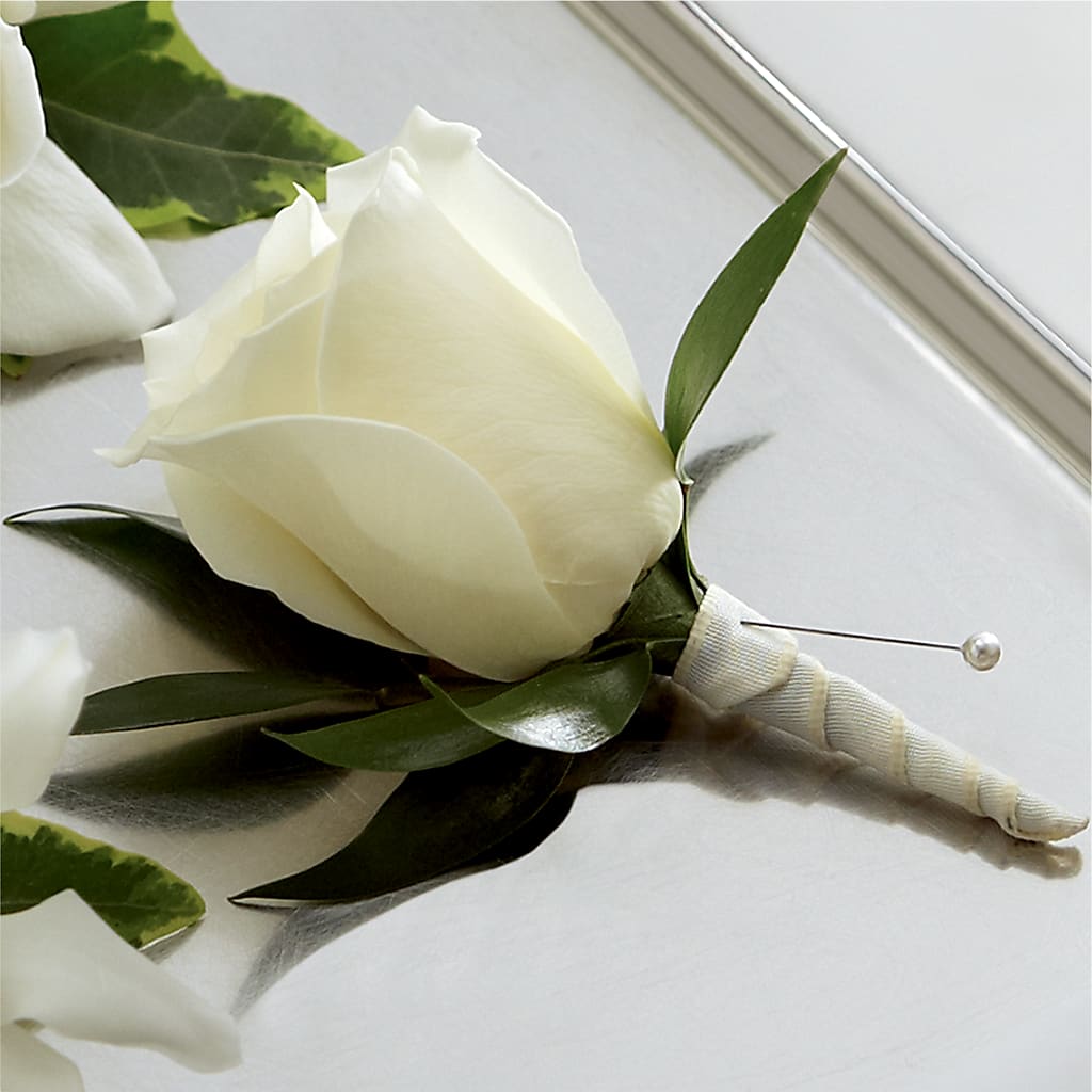 White Rose Boutonniere – EUGENE'S FLOWER HOME, Springfield OR