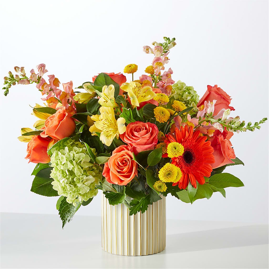 Autumn Sunshine Bouquet with Ivory Vase – EUGENE'S FLOWER HOME, Springfield OR