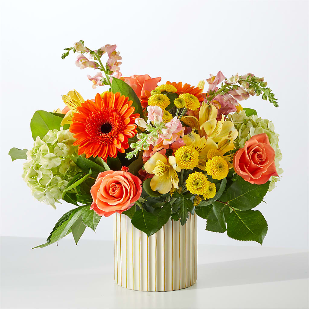 Autumn Sunshine Bouquet with Ivory Vase – EUGENE'S FLOWER HOME, Springfield OR