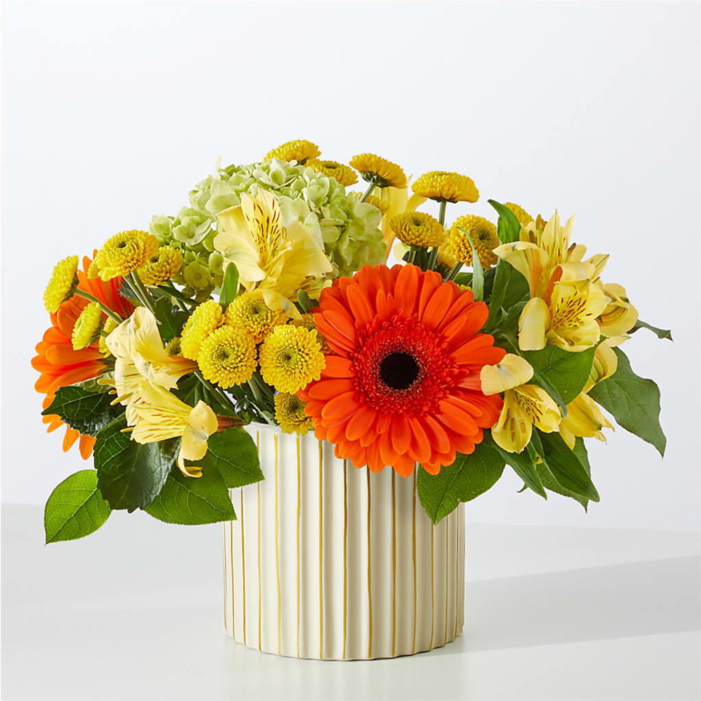 Autumn Sunshine Bouquet with Ivory Vase – EUGENE'S FLOWER HOME, Springfield OR