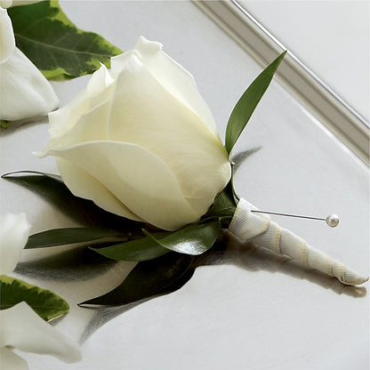 White Rose Boutonniere – EUGENE'S FLOWER HOME, Springfield OR